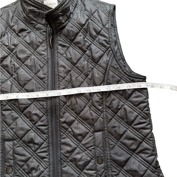 Chico’s Black Shimmer Quilted Zip Front Vest Size 1 - Picture 3 of 6